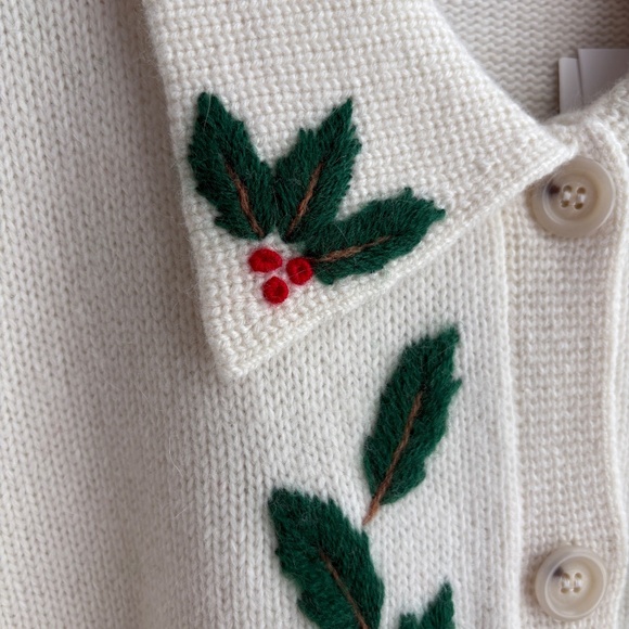Vintage Liz Claiborne Christmas Button Up Cardigan Sweater Sz S Holly Mistletoe - Picture 2 of 8